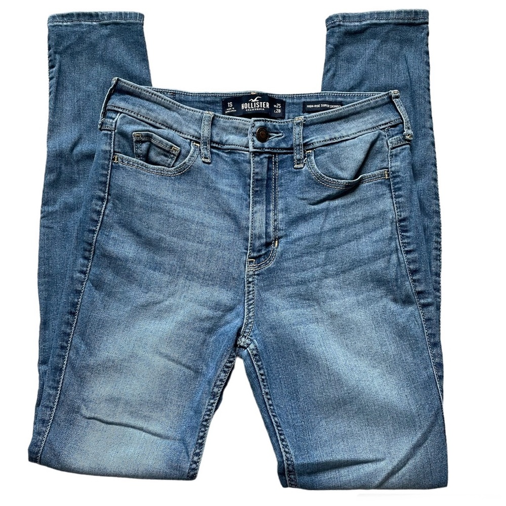 Hollister High Rise Super Skinny Solid Blue Denim Jegging Jeans